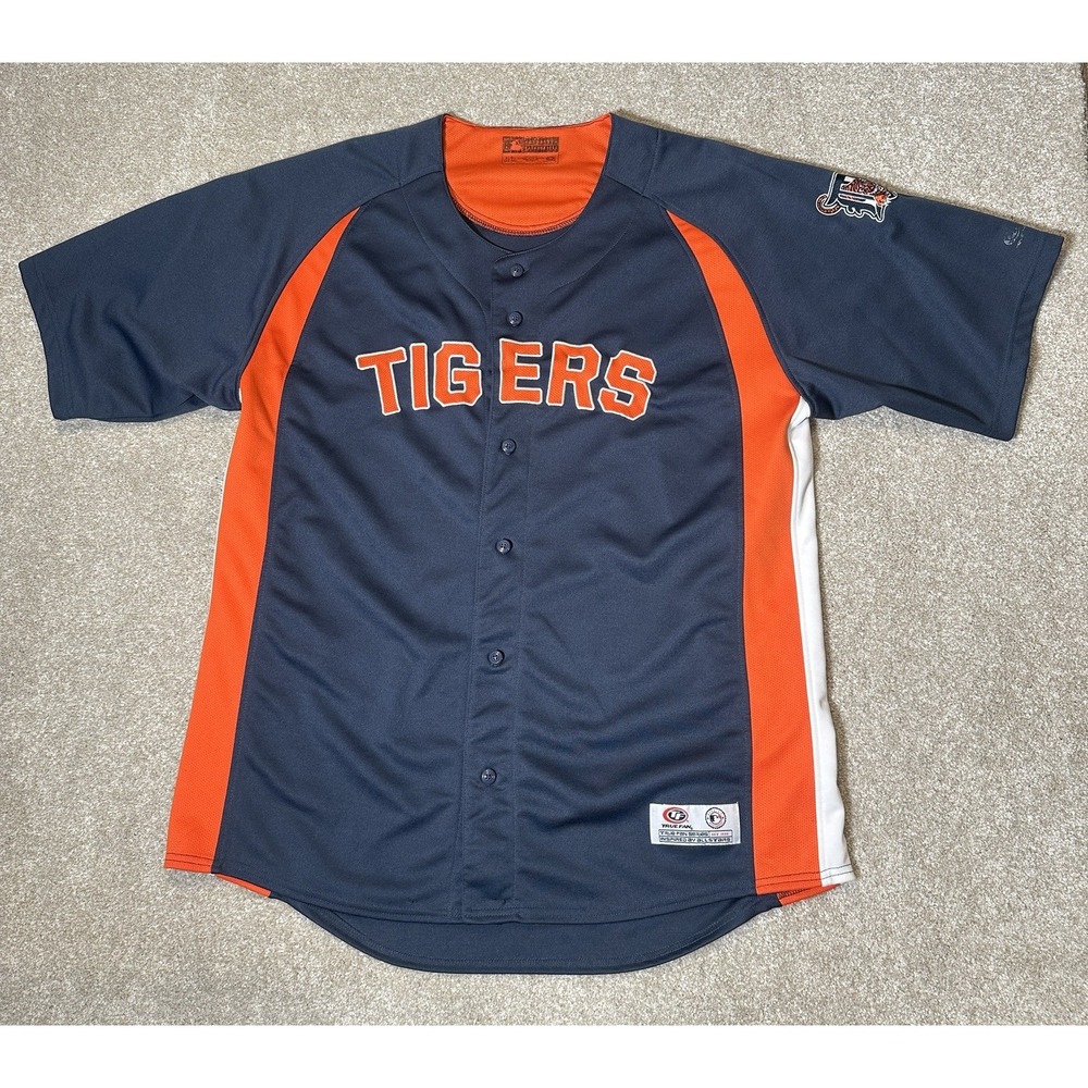 Detroit Tigers Embroidered Jersey Adult‎ XL Dark Blue Orange True Fan Retro